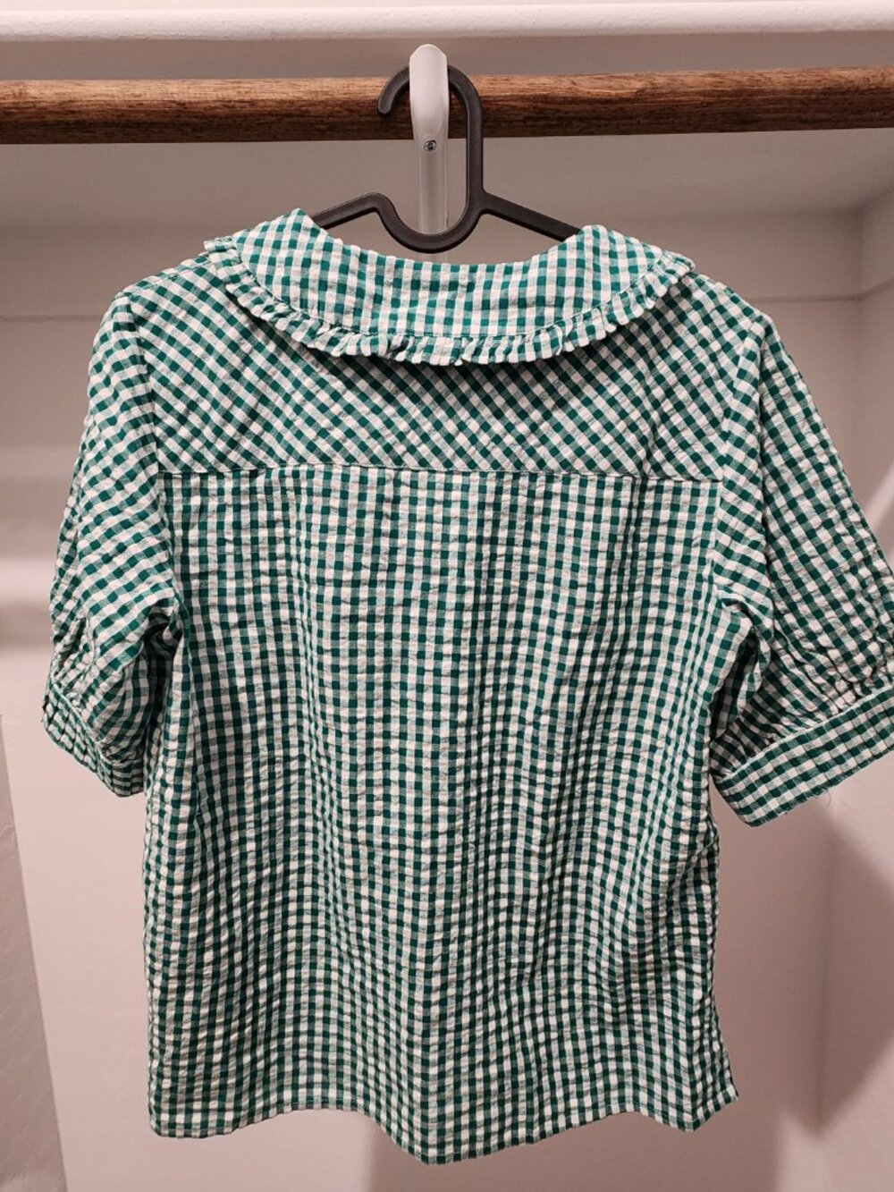 UK 10 / US 6 Brora Green Gingham Cotton Blouse Women's Cottagecore Preppy - Picture 2 of 10